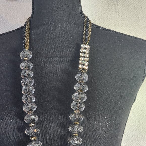 Chico's Vtg Mesh Caged Crystal Gold Metal Beads w/Rhinestone Bling 34" Necklace - Picture 3 of 16